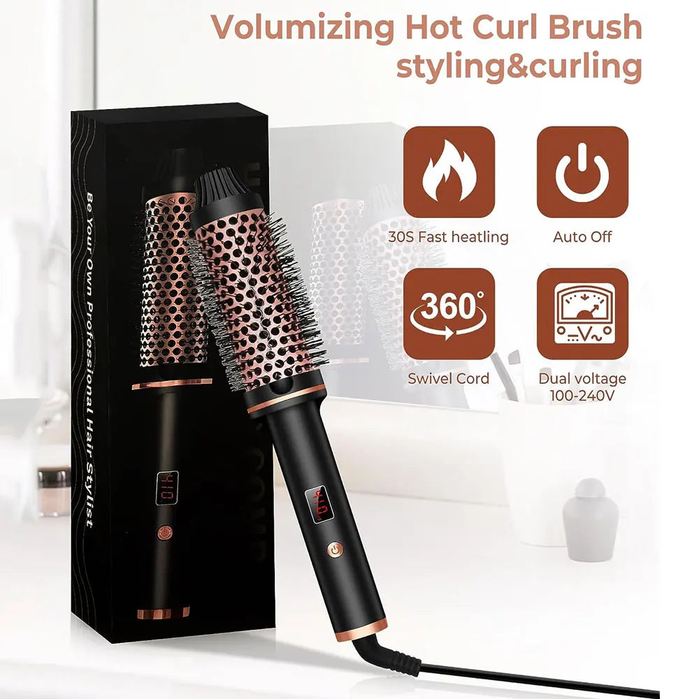 1.5 Inch Heated Curling Brush Ceramic Curling Iron Volumizing Hot Brush Create Root Volume & Loose Curls, Electric Round Brush