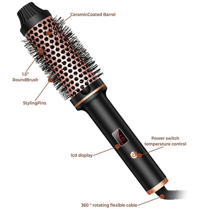 1.5 Inch Heated Curling Brush Ceramic Curling Iron Volumizing Hot Brush Create Root Volume & Loose Curls, Electric Round Brush