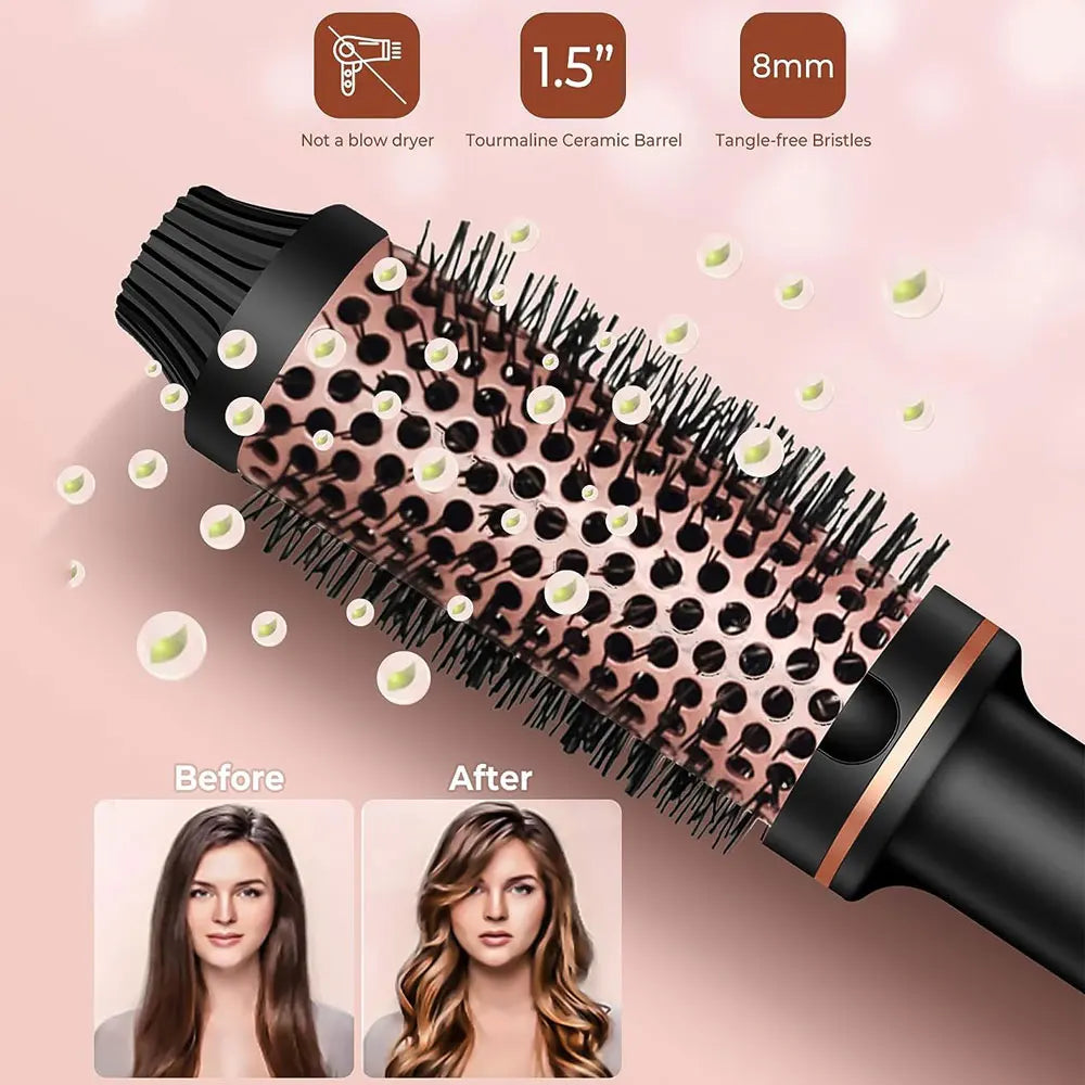 1.5 Inch Heated Curling Brush Ceramic Curling Iron Volumizing Hot Brush Create Root Volume & Loose Curls, Electric Round Brush